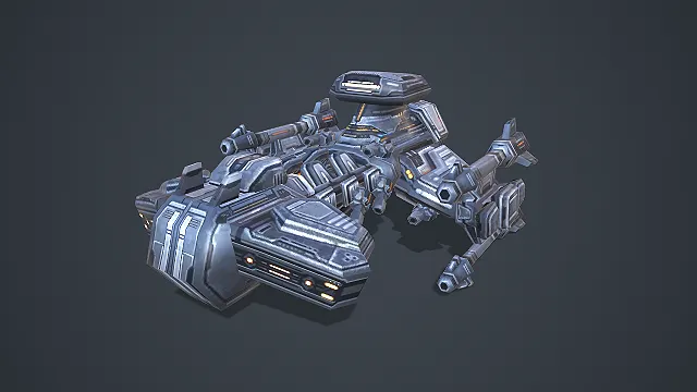 科幻多炮重型星际战机 3D 模型 人族作战飞船素材