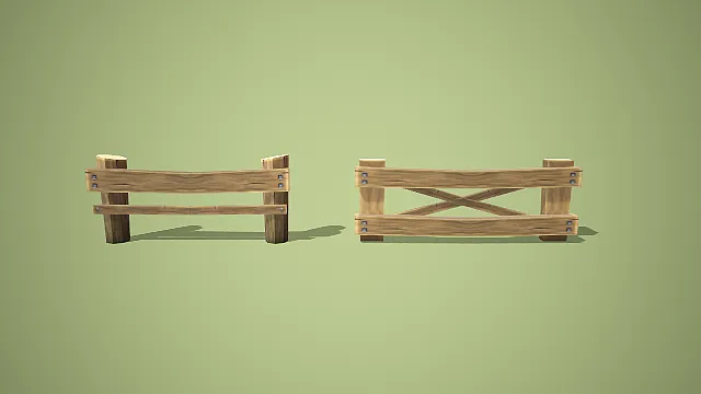 卡通风格双款式木栅栏组合 3D 低多边形场景装饰模型