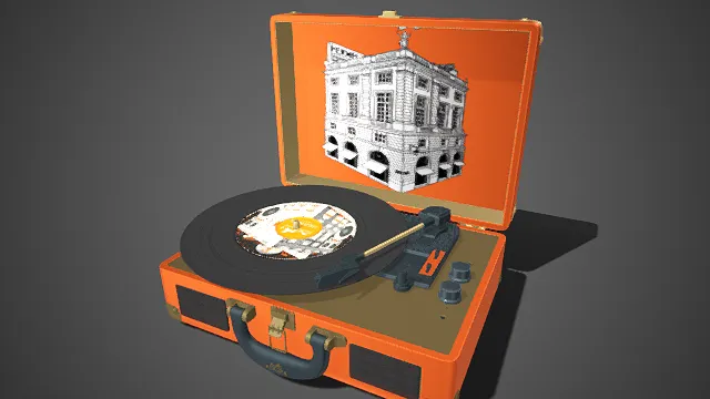 爱马仕主题  箱式便携  黑胶唱片机  轻奢精致  复古  艺术印花