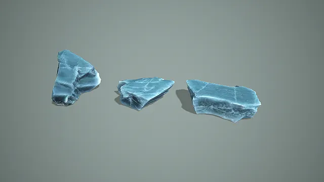 卡通风格低模蓝透层理冰岩冰块 3D 模型套装 冰雪场景装饰款