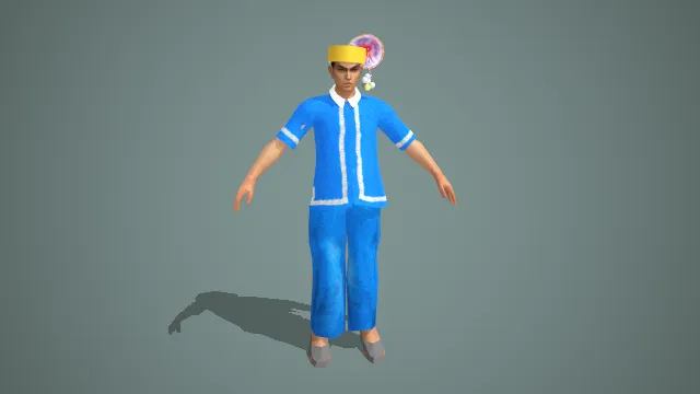 傣族特色金冠蓝白纹传统服饰男性角色 3D 模型