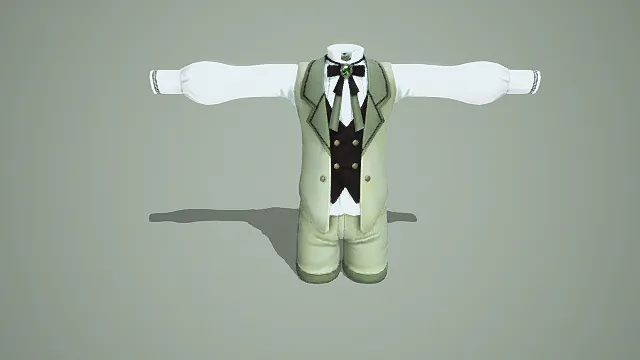 浅绿马甲套装3D模型，含白色袖与装饰细节