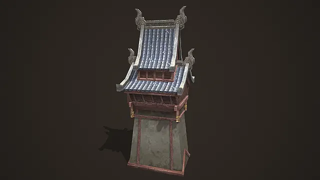 带灰瓦飞檐的中式古风哨塔建筑