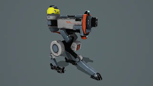 卡通风格科幻自动炮塔机器人3D模型
