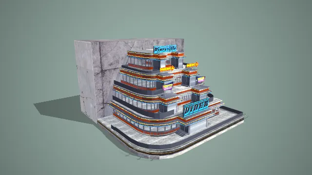 赛博朋克风多层弧形霓虹商业建筑 3D 模型