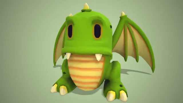 动画游戏角色绿色龙幼崽模型