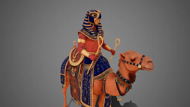 古埃及神祇  骆驼  古文明  胡狼首  蓝金纹饰  华丽  