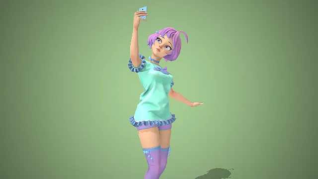 紫发少女  荷叶边睡衣  二次元少女  软萌宅系