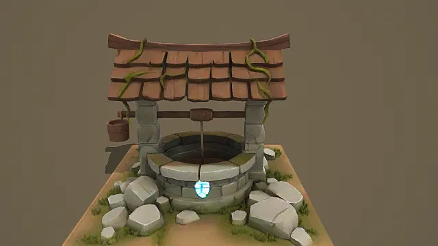 卡通风格复古带顶水井场景3D模型