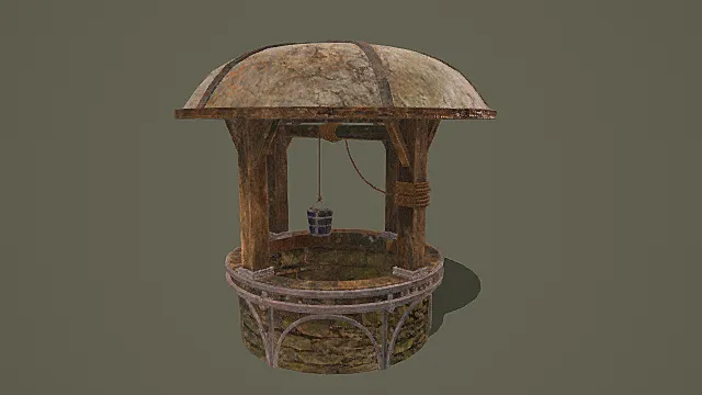 复古石木结合水井3D模型