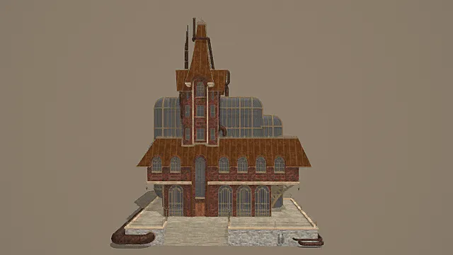 蒸汽朋克风红砖玻璃穹顶建筑3D模型