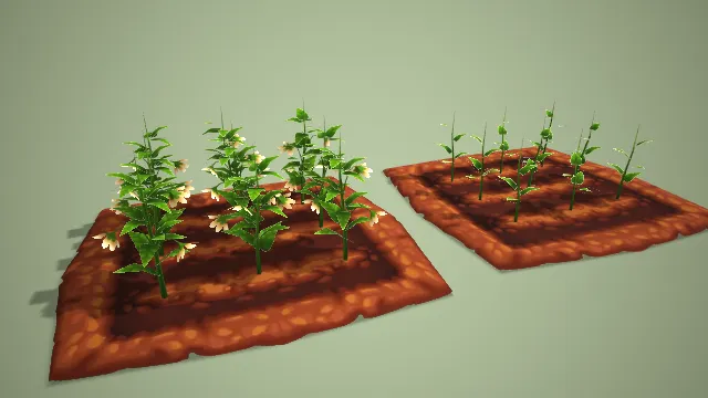 卡通两款菜地作物开花阶段 3D 模型 游戏农场种植道具资产
