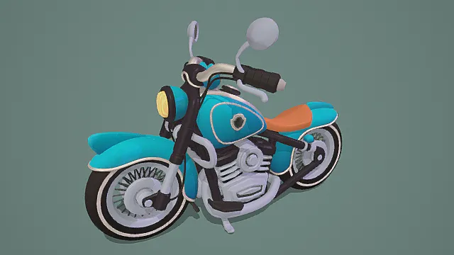 卡通风格蓝色摩托车3D模型，可爱设计