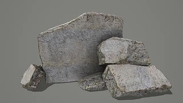 写实风格破损石块堆3D模型