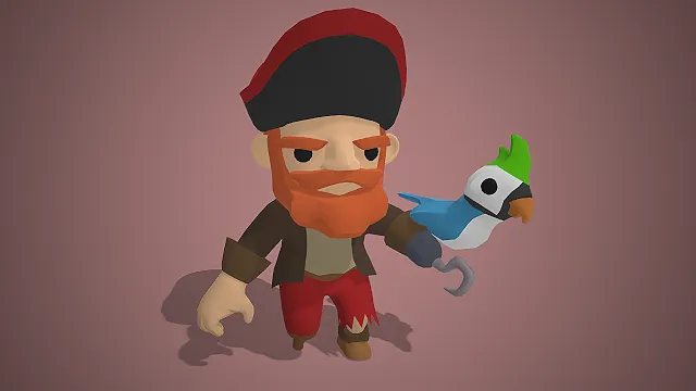 Q版海盗角色  鹦鹉伙伴  红胡子海盗帽  航海题材