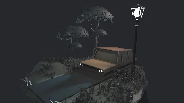 夜间汽车景观场景路灯树木