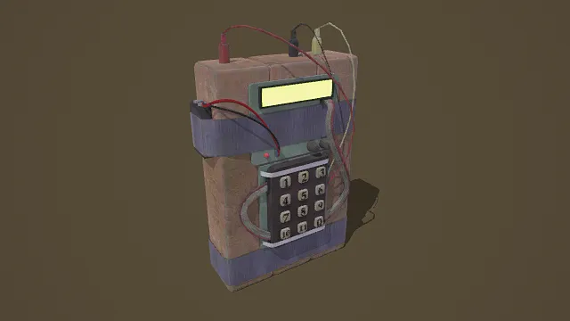 3D卡通风格简单的C4炸弹模型，创意设计（3D炸弹、卡通风格、科幻风，C4设计主题）