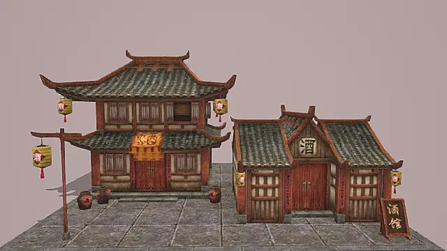 古风中式“酒馆”建筑组合3D模型