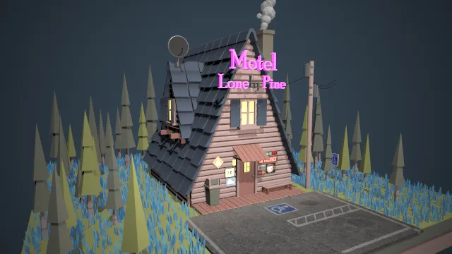 孤松汽车旅馆木屋建筑场景树林