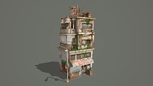 末日破败风废弃多层建筑3D模型