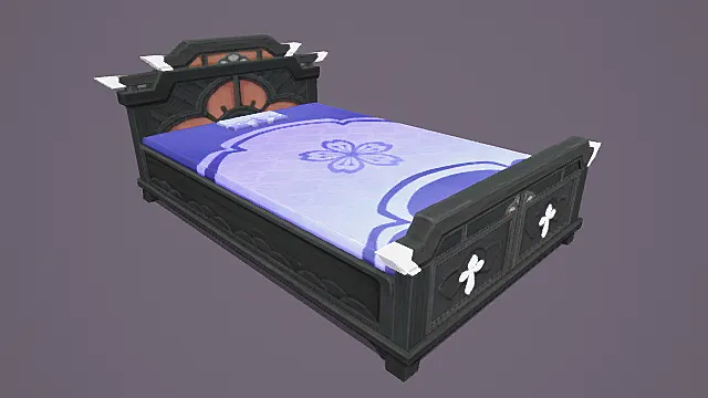 卡通风格日式和风雕花床具3D模型