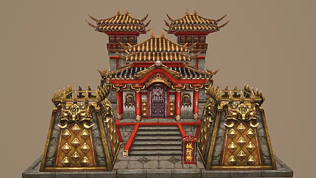 卡通风格中式华贵城防所建筑3D模型