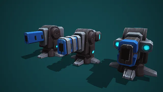 科幻风多形态防御炮塔 3D 模型