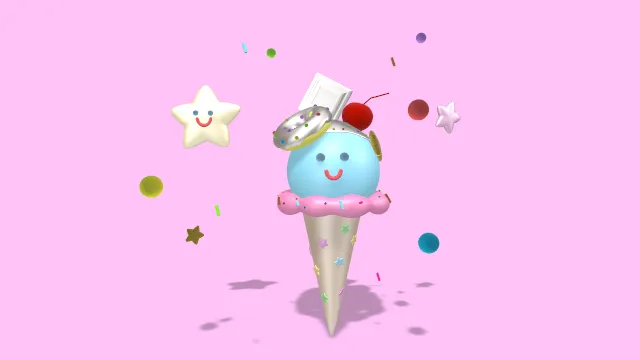 卡通风格冰淇淋球甜筒撒有糖果水果食物