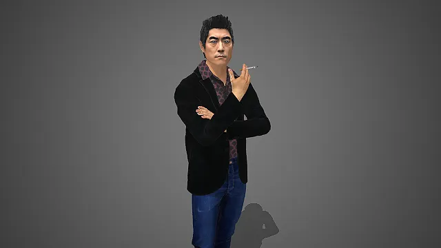 穿休闲西装叼香烟抱臂站立的男性写实人物模型