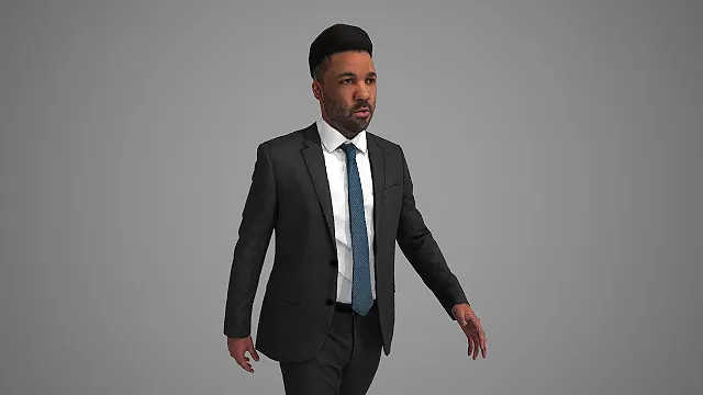 深灰西装配蓝领带男性商务行走动态 3D 模型
