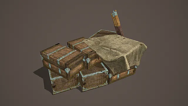 国风市井风格堆垛货箱模型 