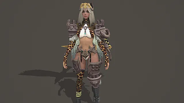 奇幻兽耳娘风格女性角色模型（豹纹与金属元素造型）
