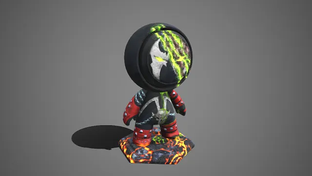 魔化人偶  暗黑风  凶厉面容  铁链尖刺装饰  岩石台  游戏主题  熔岩