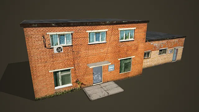 复古红砖联排建筑 3D 模型