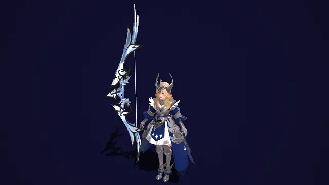 3D 游戏角色  神圣铠甲  少女形象  羽翼装饰  长弓  清冷感  华丽圣洁