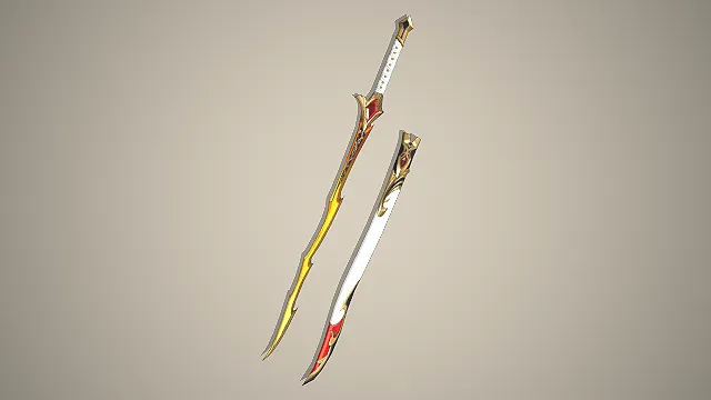 曲刃妖刀  二次元武器  红宝石镶嵌  鎏金雕花