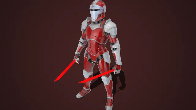 科幻  红白机甲战士  未来质感  线条硬朗  双剑武器  流线型