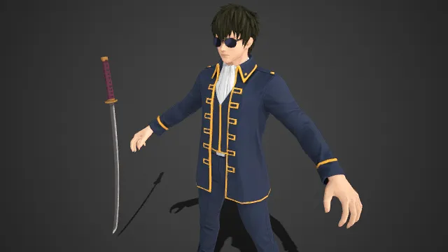 格斗游戏角色  黑发  黑框墨镜  立领制服  武士刀  冷兵器元素  