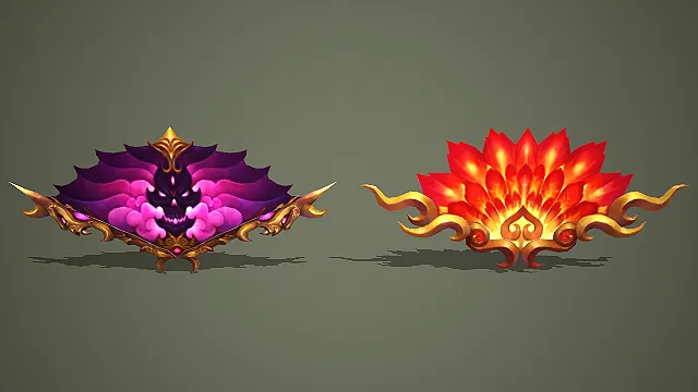 两款仙侠主题折扇武器模型 鬼面烈焰特效风格道具