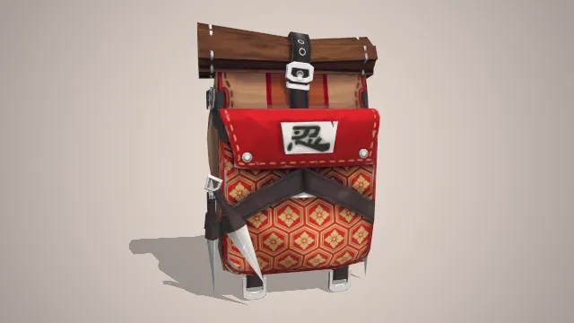 红色背包装有武器竹席