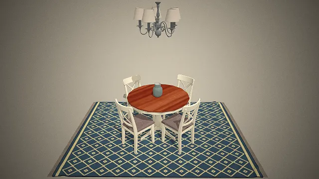 一个四人位餐厅场景的3D模型