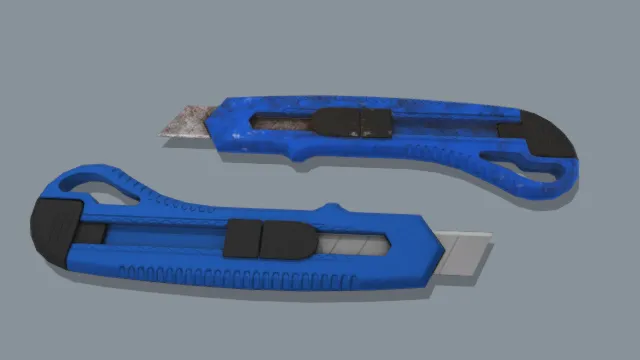 3D卡通风格美工刀模型，创意设计（3D刀具、卡通风格、写实风，刀具设计主题）