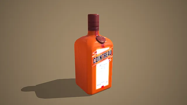 卡通风格君度橙味利口酒方瓶 3D 低多边形洋酒道具模型