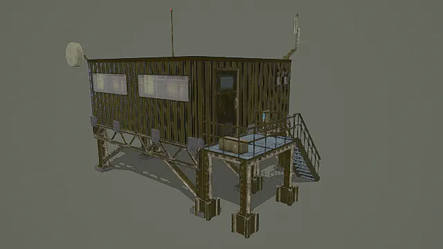 复古做旧工业风高架方舱（含通讯与附属设施）3D模型