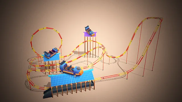 一个卡通风格的过山车3D模型