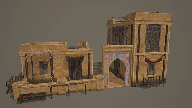 西域风情拱门连院商住建筑模型