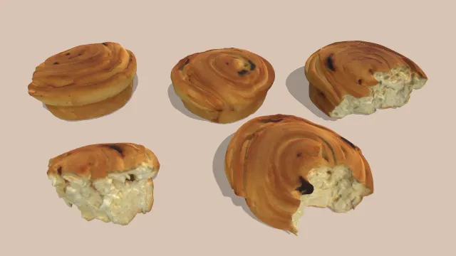 一堆被吃过的和完整的小面包甜点食物