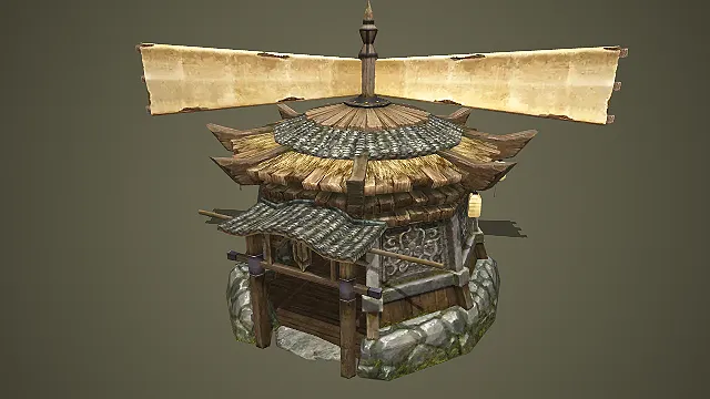 古风武侠风格风车摊位建筑游戏模型