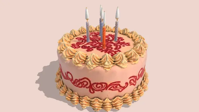 创建一个生日蛋糕的详细3D模型蜡烛甜点食物
