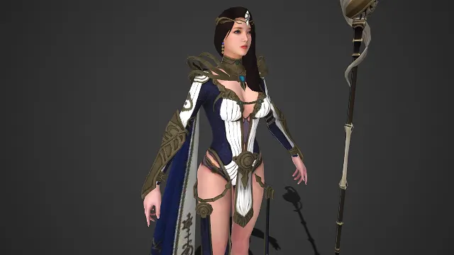 女祭司  圣洁风格  圣装法袍  精致纹绣  神圣优雅  守护者  庄严华丽